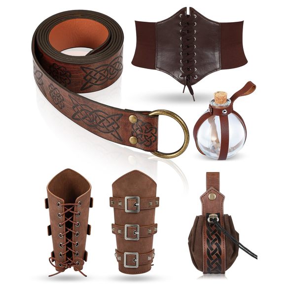 6 Pcs Women Renaissance Accessoriess Medieval Leaf Leather Belt Pouch Viking😏 - Picture 1 of 8